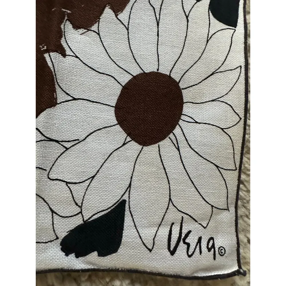 Vera Newman Napkins Set of 11 Floral daisies 16” Cotton brown white Mcm retro